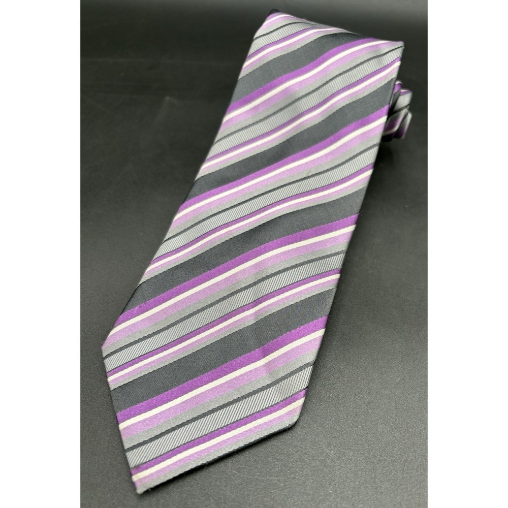 Stafford Men Tie 100% Silk Pink Gray Black Striped Hand Made Woven Classic